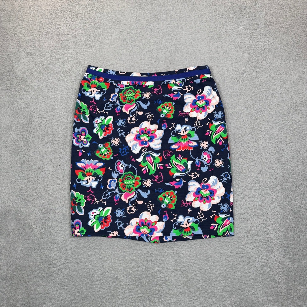 Boden Womens Navy Blue Floral Cotton Pencil Skirt WG700 Size 10P Petite